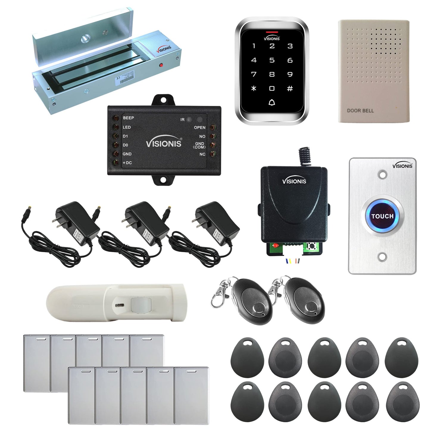 Visionis FPC-5296 One Door Access Control Out Swinging Door 1200lbs Maglock + Outdoor Keypad/Reader Standalone with Mini Controller + Wiegand 26, EM