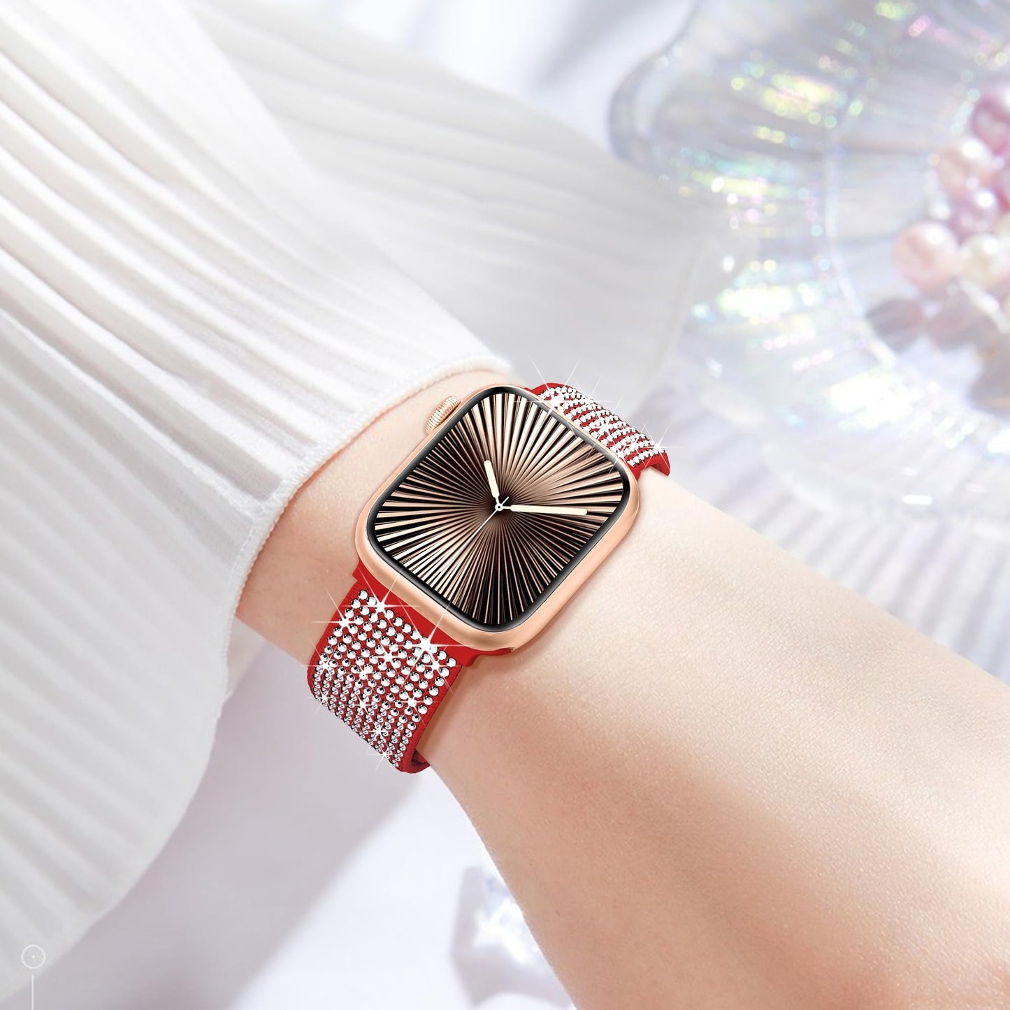 wipalor Sparkly Stretchy Nylon Magnetic Red Band Fit Bling Apple Watch Bands for Women (42mm Series 11/10)41mm 40mm 38mm, Elastic iWatch Bands