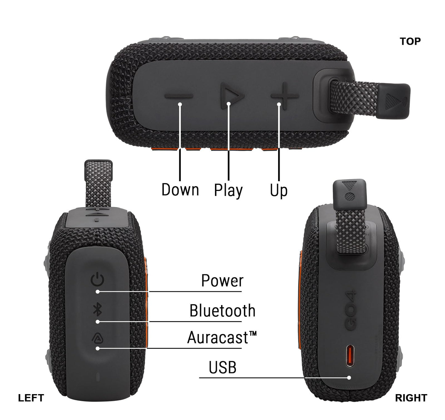 JBL GO 4 Portable Bluetooth Speaker & divvi GO Protective Hardshell Case - Black
