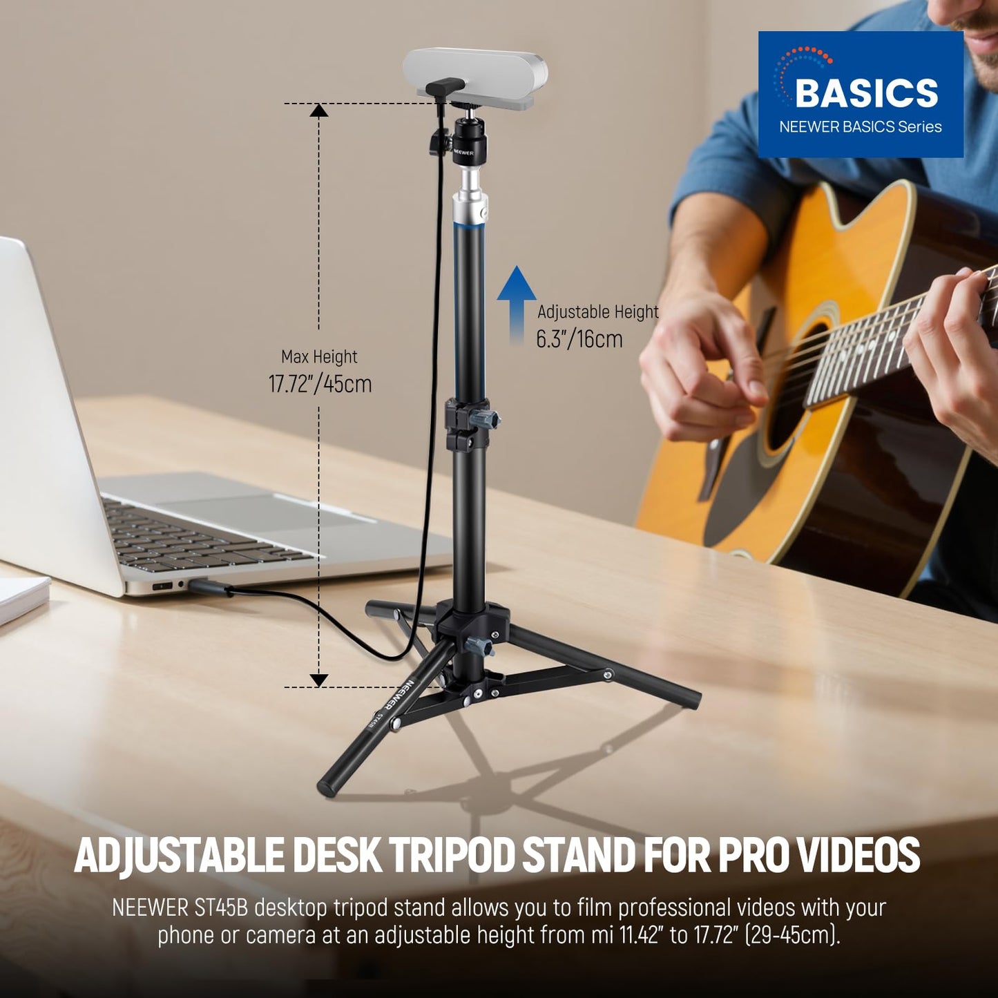NEEWER Webcam Stand Tripod for Desk, Mini Desktop Tripod with Cell Holder Compatible with Logitech Anker Emeet Webcam Ring Light for Video Recording