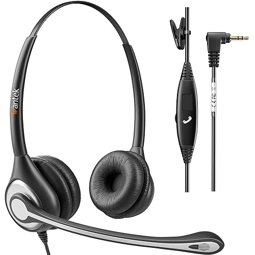 Wantek Phone Headset with Microphone Noise Cancelling,Telephone Headset 2.5mm Jack Compatible with Panasonic AT&T Uniden Cisco Linksys Grandstream