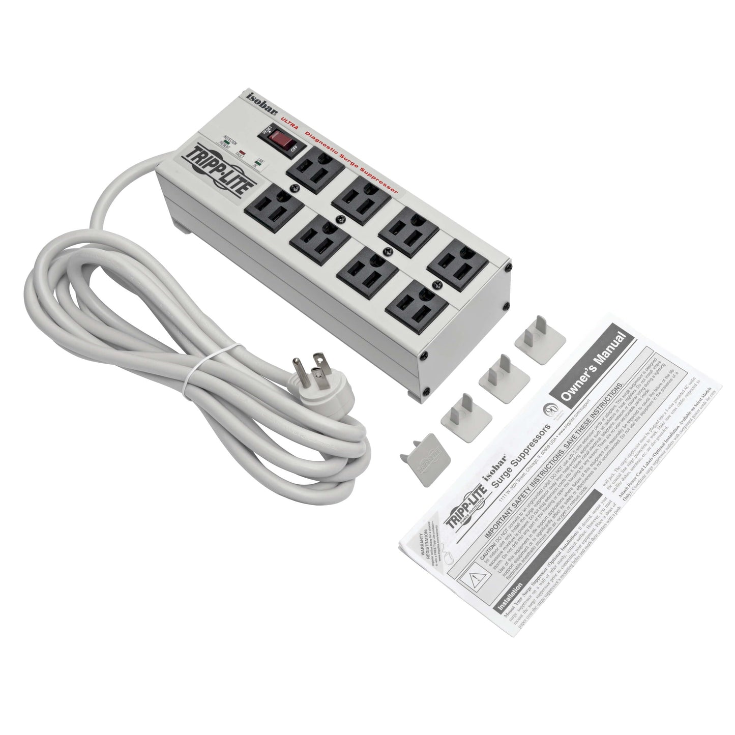 Tripp Lite Isobar 8 Outlet Surge Protector Power Strip, 25ft Long Cord, Right-Angle Plug, Metal, & $50,000 Insurance (ISOBAR825ULTRA) Gray