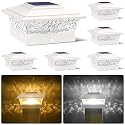 Solar Post Cap Lights Outdoor 6pack, Waterproof Solar Powered Deck Fence Post Lights Fit 4x4/5x5/6x6 Wood/Vinyl Posts, White Vinyl Fence Post lights