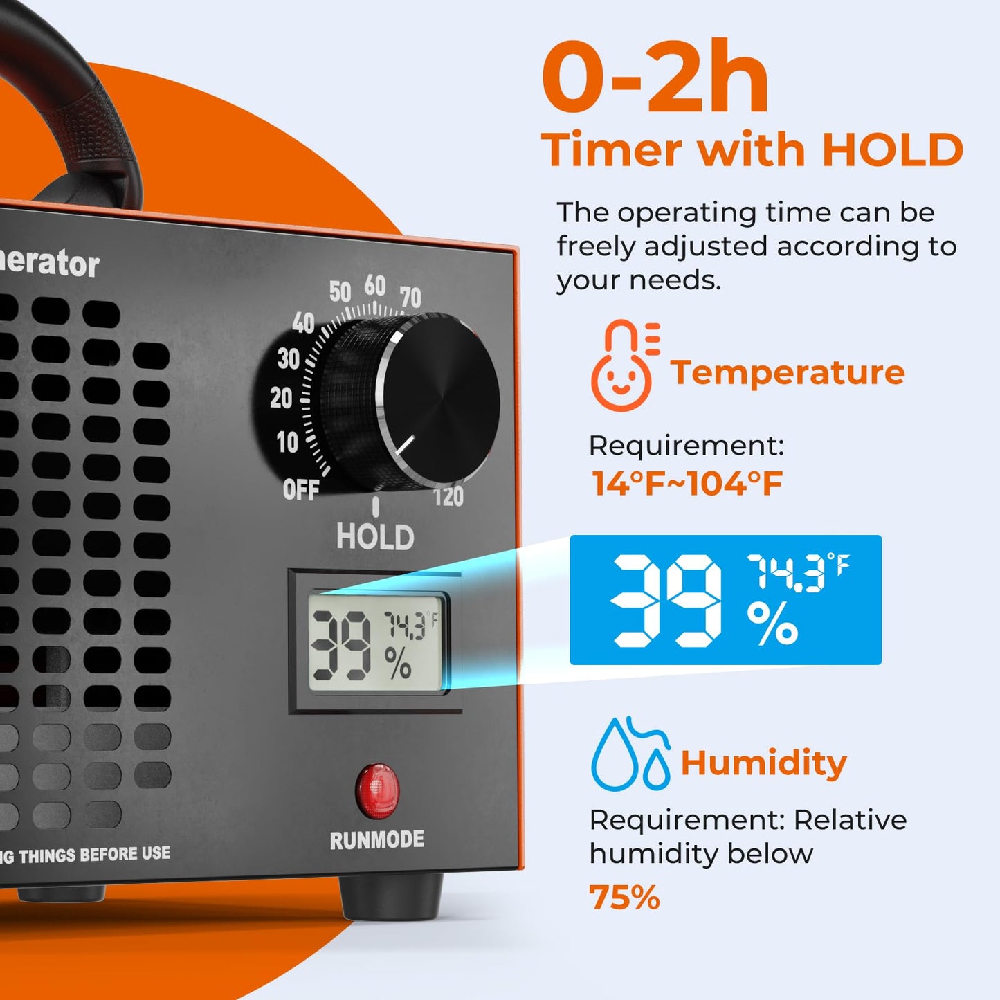 Ozone Generator 160,000mg/H with Temp/Humidity Display - 120 Min Timer O3 Ionizer Air Purifier for Large Spaces (5000 Sq.Ft) - Upgraded Ozone Machine
