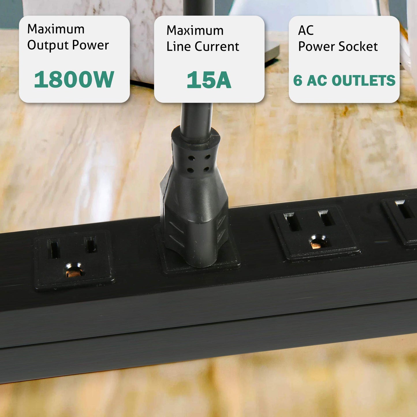 LONABR 6 Outlet Heavy Duty Power Strip 2 Pack Metal Power Outlet,Wall Mountable Outlet Strip with 6 ft Long Extension Cord,Black