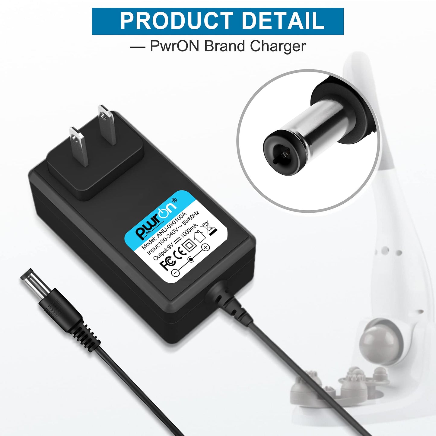 PwrON 9V Ac Dc Adapter Compatible with RENPHO EM-2016C 2016, RF-EM2018C EM-2018C & Naipo Cordless Hand Held Deep Tissue Percussion Massager Power Cord