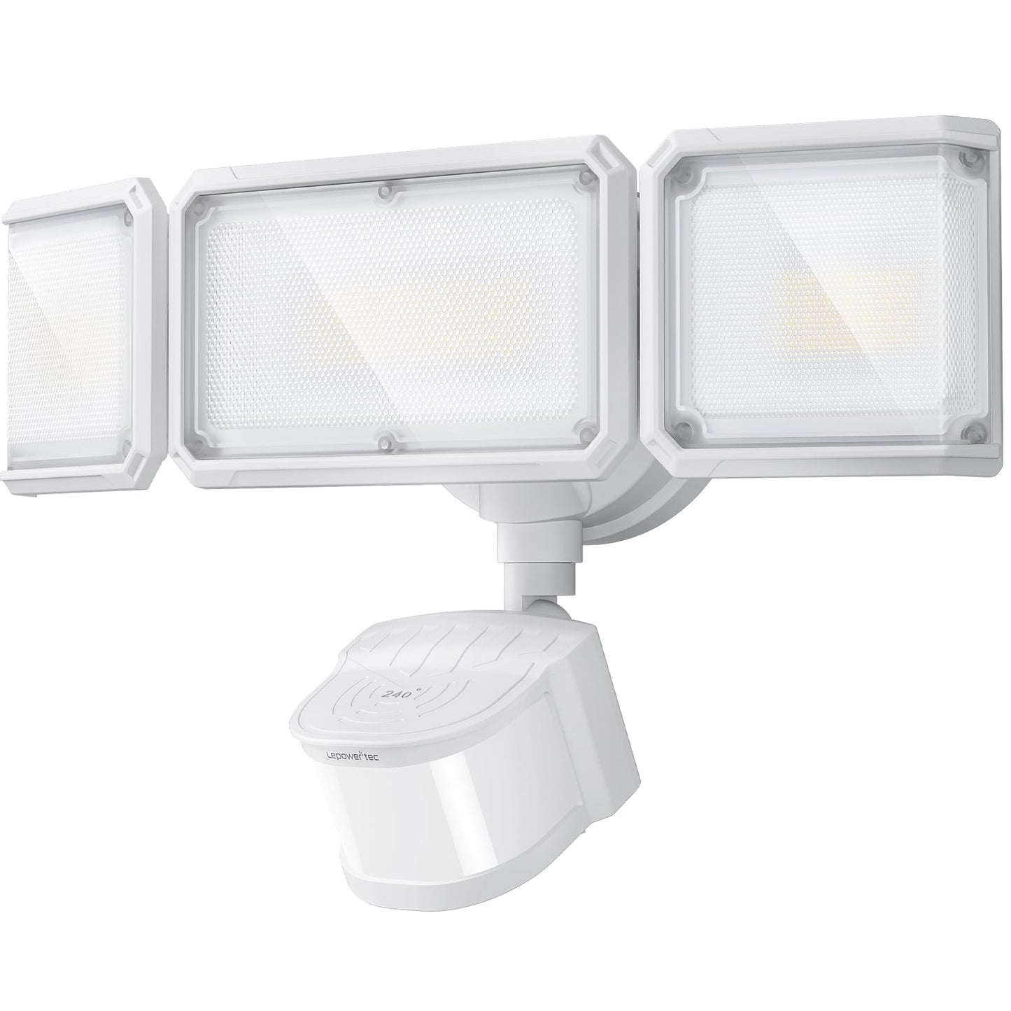 LEPOWER-TEC Zero Blind Spots Outdoor Security Light with 240° & 100ft Dual PIR Motion Sensor, 7000LM Adjustable Flood Light Brightness for Garage