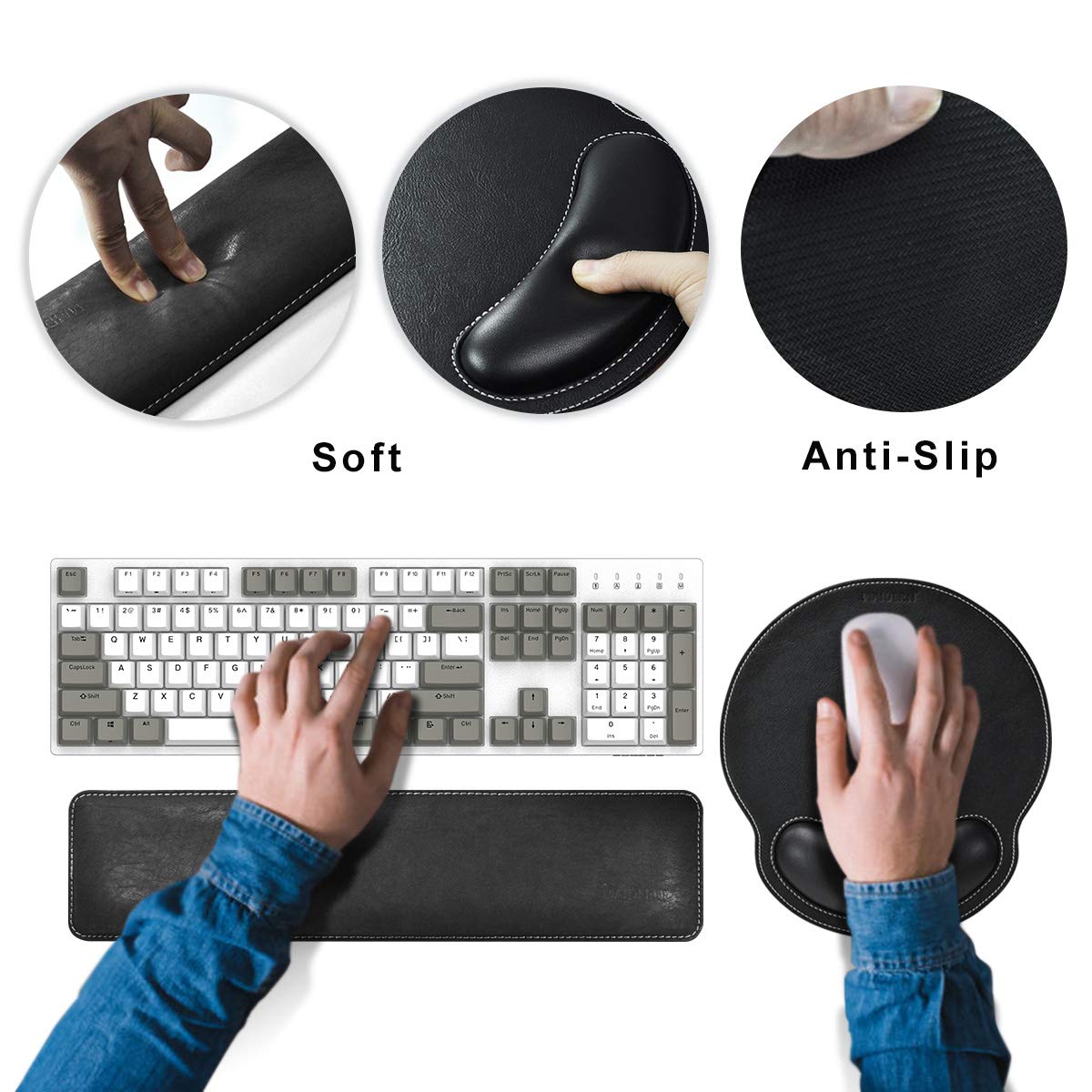 MAIDERN Keyboard Wrist Rest and Mouse Wrist Rest Pad PU Leather, Memory Foam Set for Computer/Laptop/Mac, Durable & Comfortable & Lightweight for Easy
