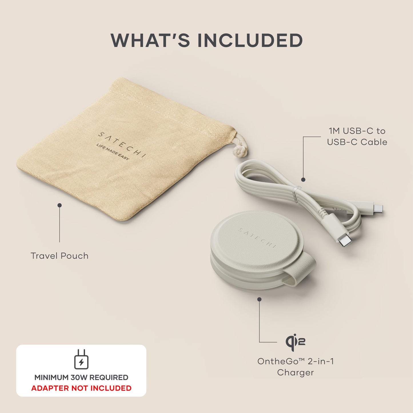 Satechi OntheGo™ 2 in 1 Wireless Charger, Qi2 Portable Charger with 15W Fast Charging for iPhone 17 to 12 Series and 5W for Apple Watch, Magnetic