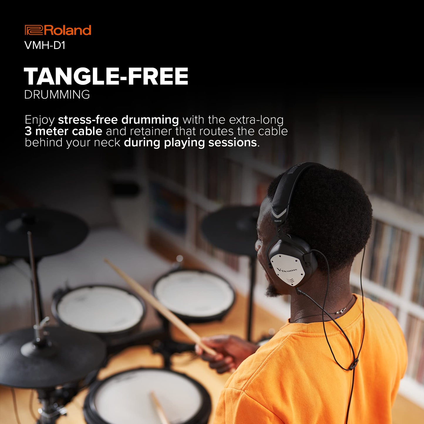 Roland VMH-D1 V-Drums Headphones | Designed V-Moda for V-Drums & All Electronic Drum Kits | Immersive Sound | Extended Comfort | Long Cable…