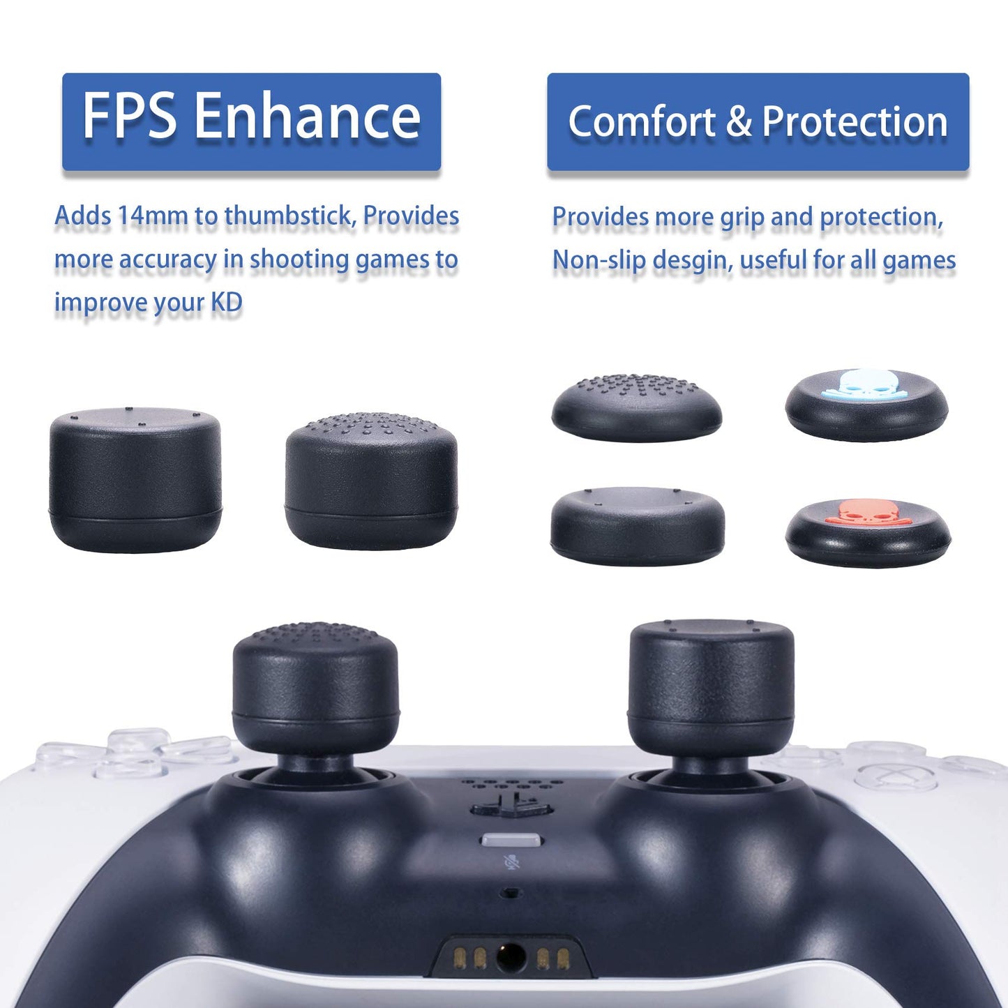 9CDeer 1 Piece of Silicone Transfer Print Protective Cover Skin + 10 Thumb Grips for PS5 Controller Paint red