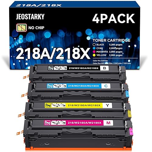 Jeostarky 218A 218X Toner Cartridges No Chip Compatible for HP Color LaserJet Pro MFP 3301fdw 3301cdw 3301sdw 3201dw Printer Replacement for W2180A