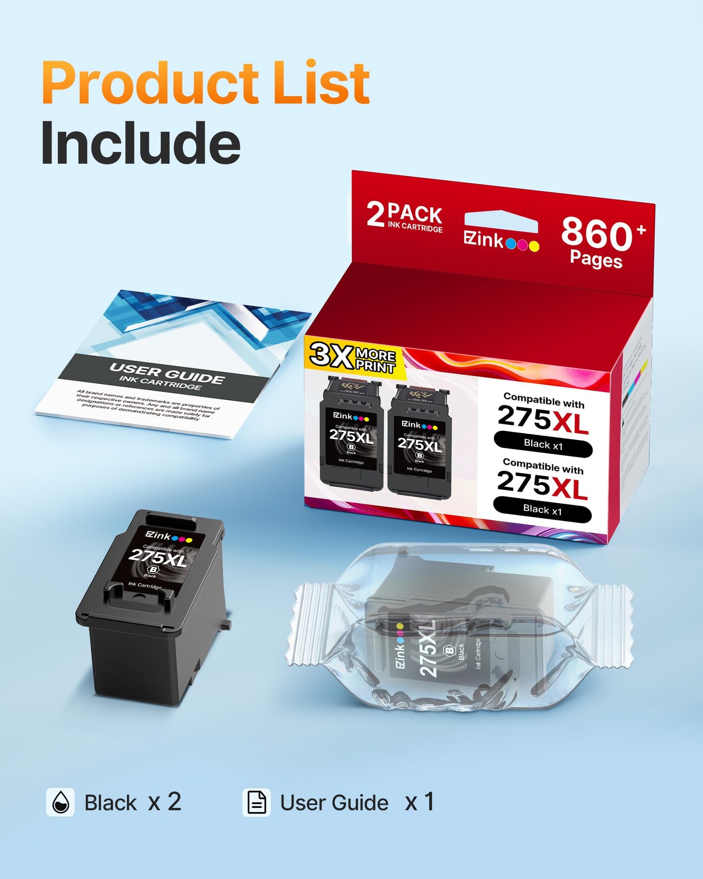 E-Z Ink Remanufactured Canon 275 Black Ink PG275 275XL Ink Cartridges