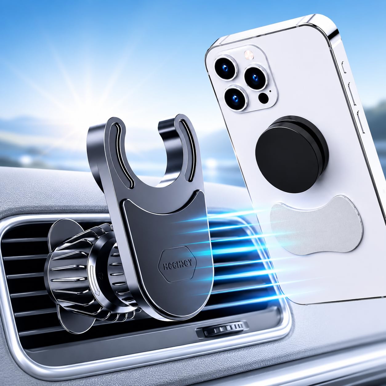 MCCHJoy 2X-Hold Magnetic Car Mount for PopSockets, Easy to Install Air Vent Mount, Adjustable and Secure, Fits All Phones All Socket Grips, Upgraded
