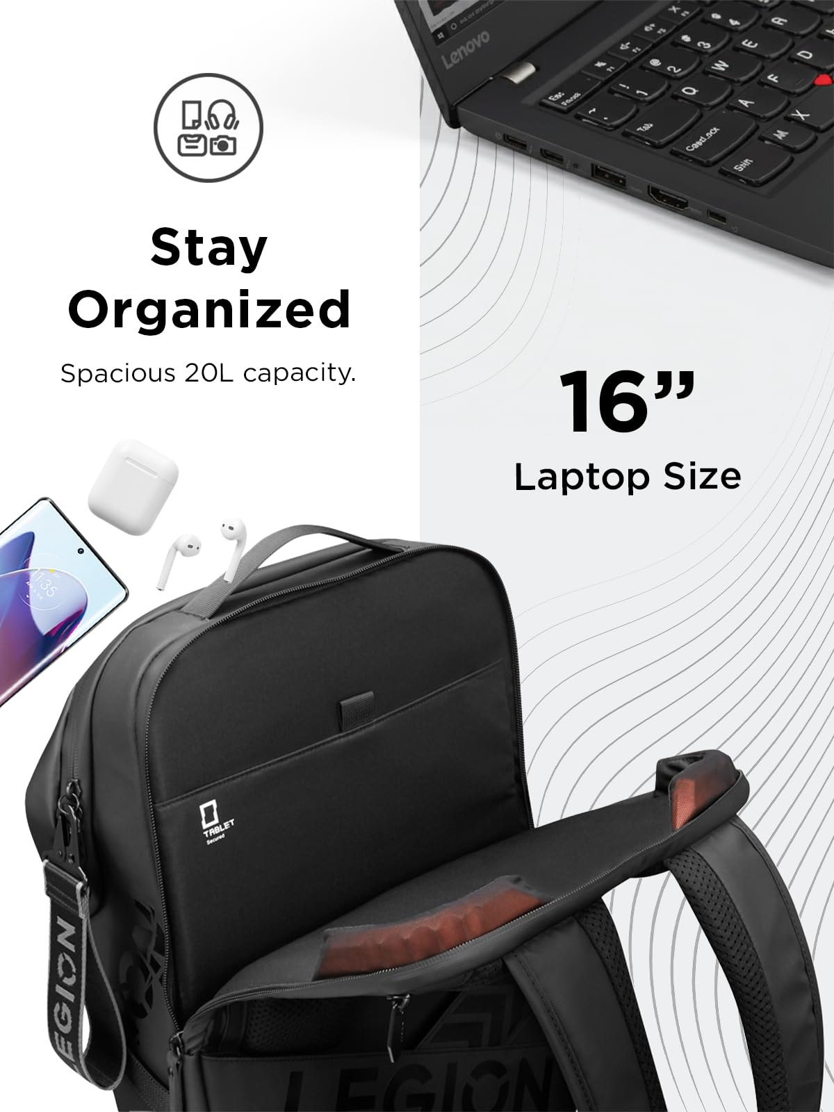 Lenovo Legion Gaming Laptop Backpack GB700 - Extra Large, Fits Up to 16-Inch Computer - Anti-Theft Lock, Damage Protection, Water-Resistant Travel Bag