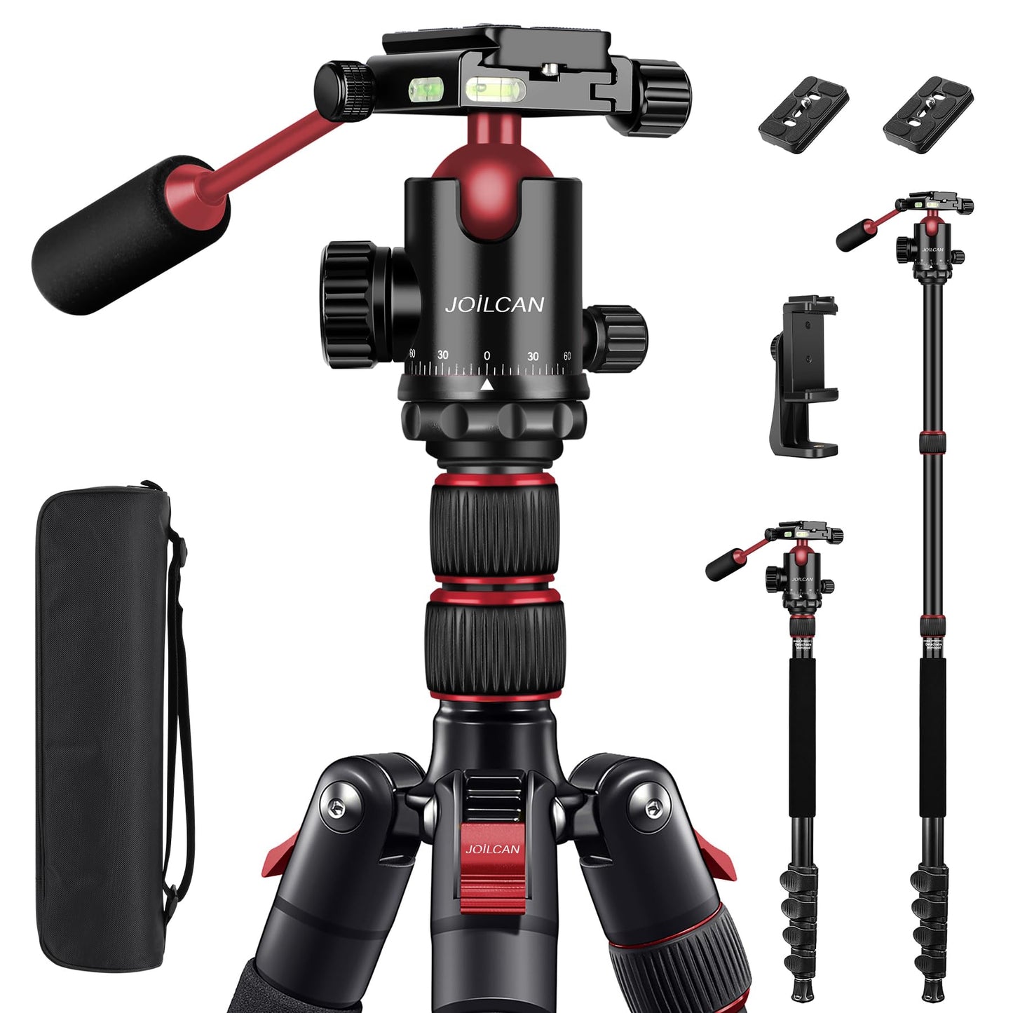 JOILCAN Camera Tripod, 83" Heavy Duty Aluminum Tripod for DSLR/Camera/Smartphone - with Handle, Converts to Monopod, Holds 35lbs