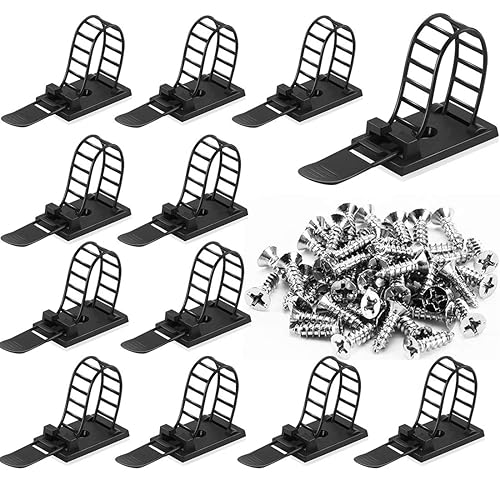 50Pcs Adhesive Cable Management Ties Extra Screw & Hole,Multi-Purpose Wire Organizer Adjustable Nylon Cable Straps Cord Holders for Home and Office