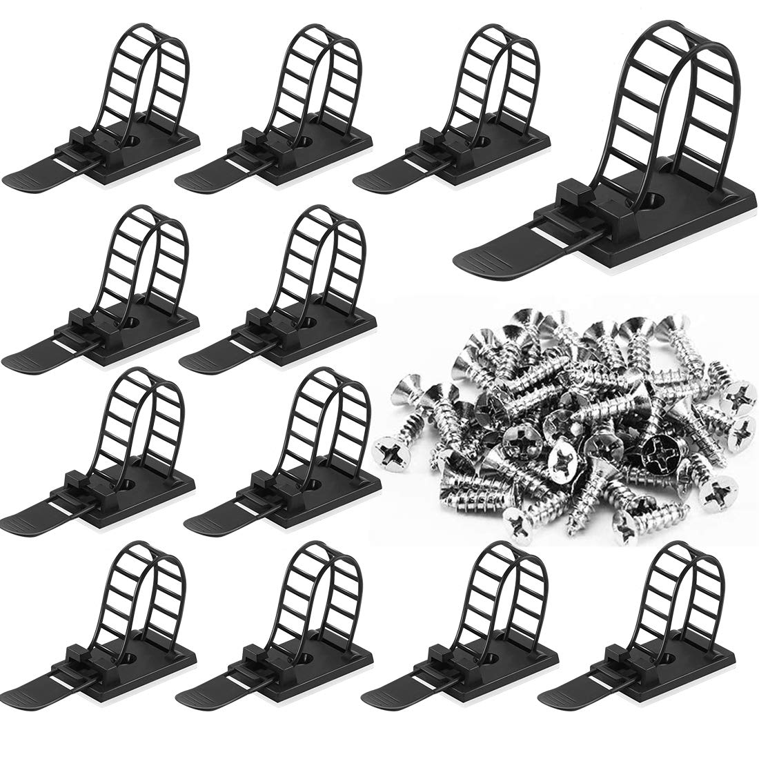 50Pcs Adhesive Cable Management Ties Extra Screw & Hole,Multi-Purpose Wire Organizer Adjustable Nylon Cable Straps Cord Holders for Home and Office