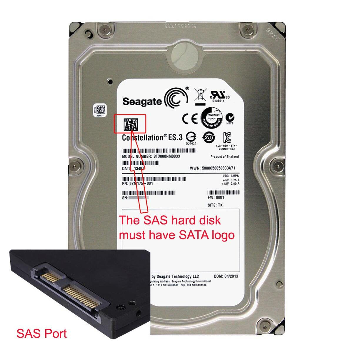 Cablecc Hard Disk SFF-8482 SAS Cable 29P to 1 SATA 7PIN HDD Cable 70cm