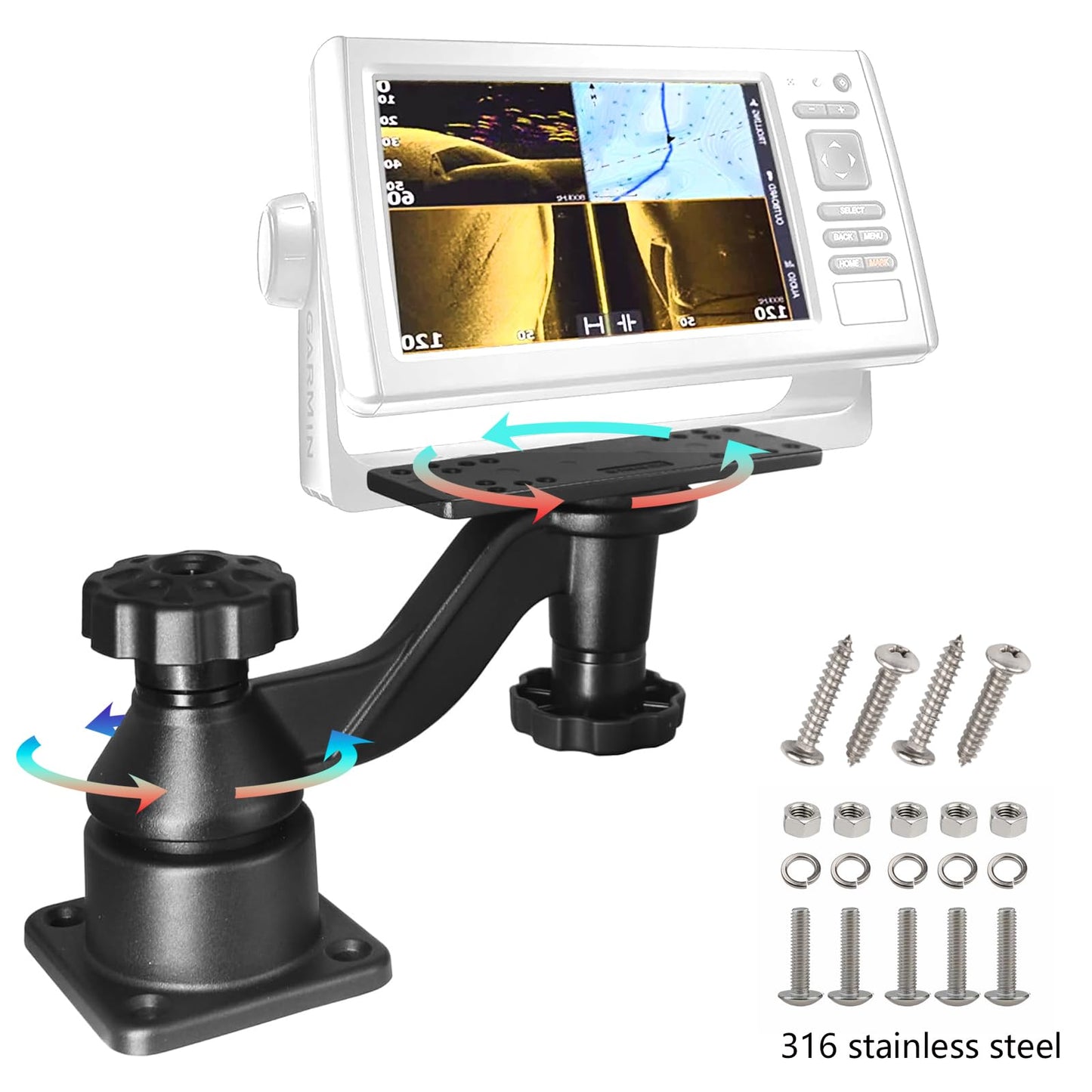 OUBULU Fish Finder Mount with Heavy Duty Swing Arm for Fishfinders & Chartplotters Marine Electronic with 5" to 12" Screens, Compatible with Garmin