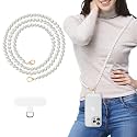 MoKo Universal Phone Lanyard, Pearl Beaded Cell Phone Chain Crossbody Strap Anti-Theft Detachable Women Cellphone Lanyards Around The Neck