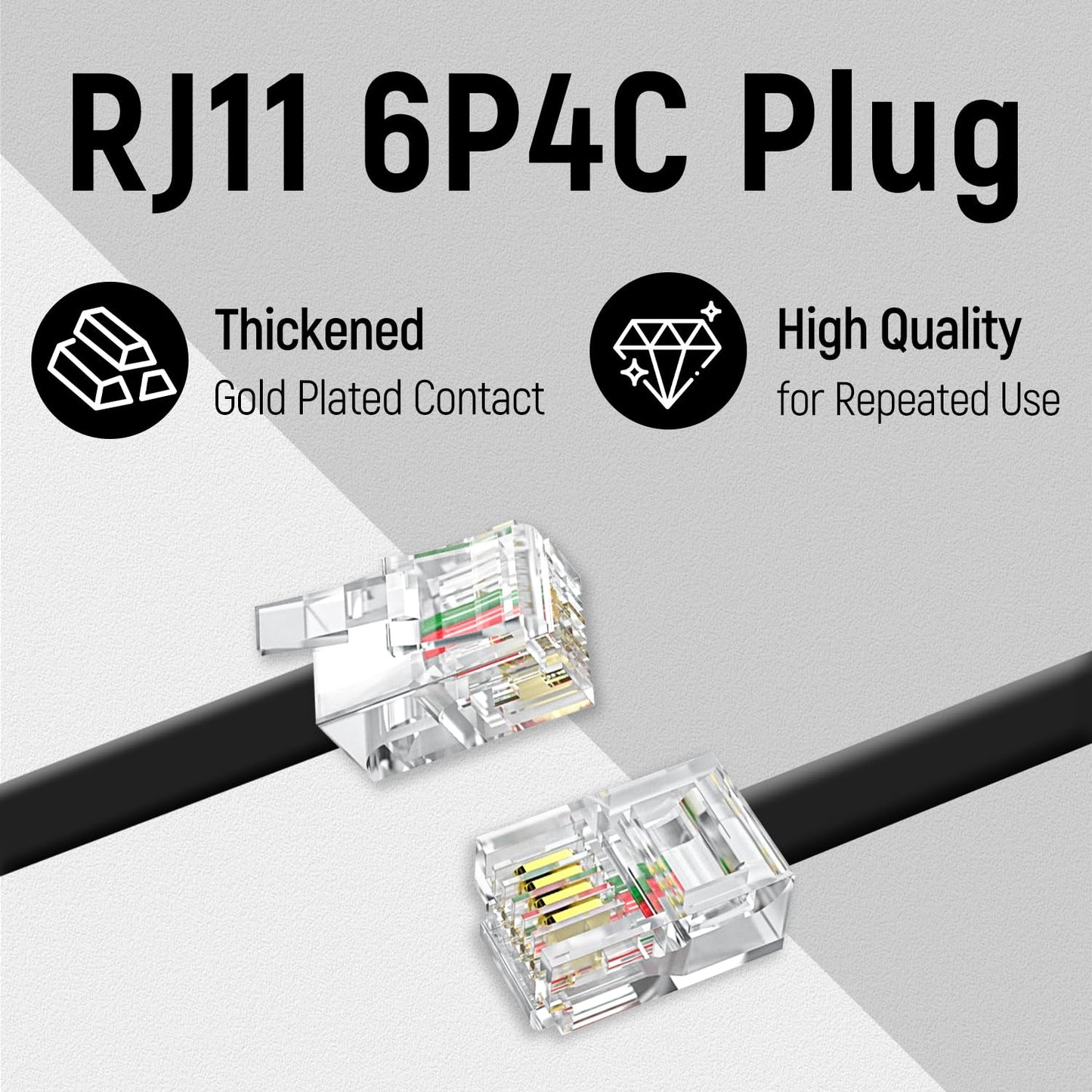 Uvital 33 Feet Telephone Landline Extension Cord Cable Line Wire with Standard RJ-11 6P4C Plugs(10M,1Pack) (Black)