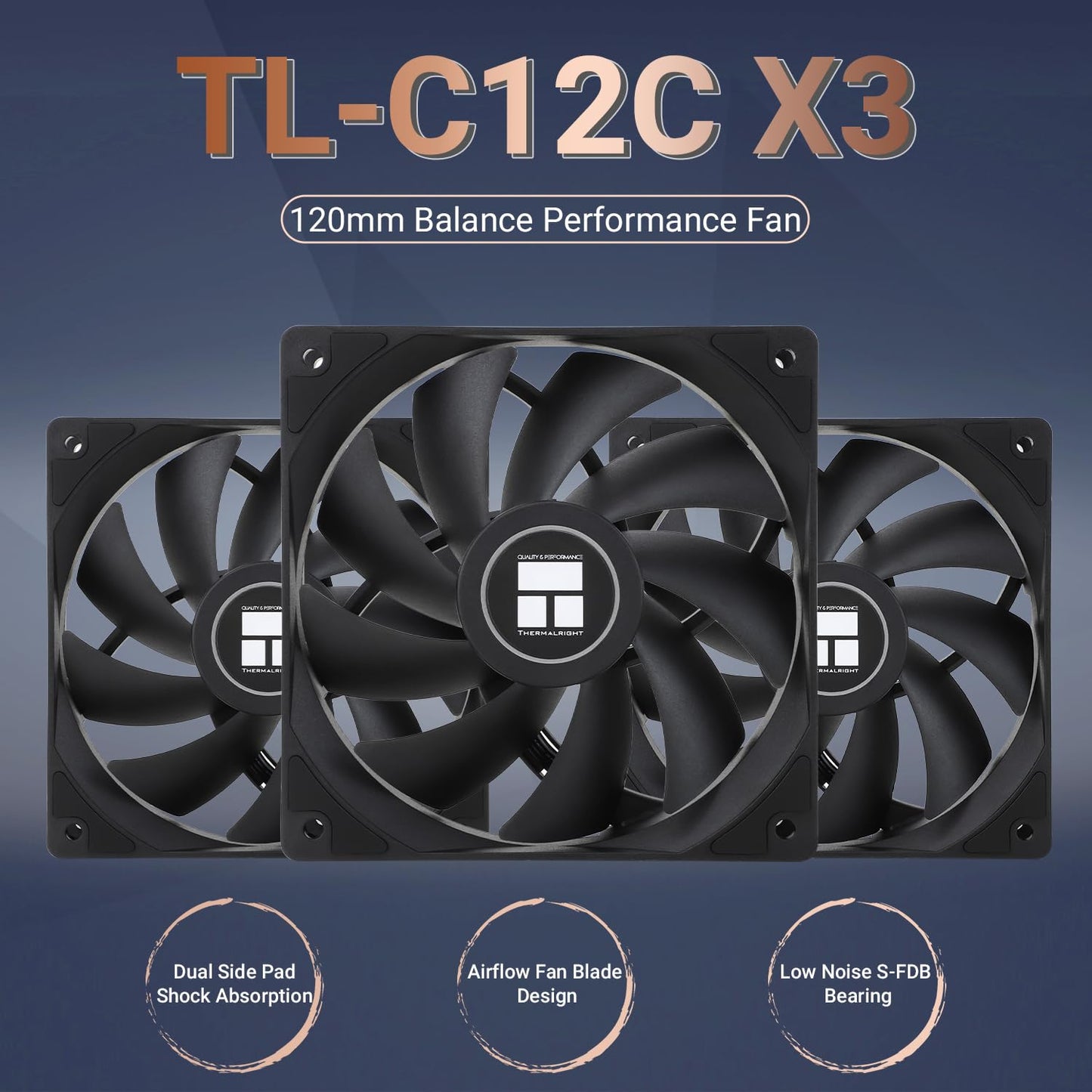 Thermalright TL-C12C X3 CPU Fan 120mm Case Cooler Fan, 4pin PWM Silent Computer Fan with S-FDB Bearing Included, up to 1550RPM Cooling ?3 Quantities?