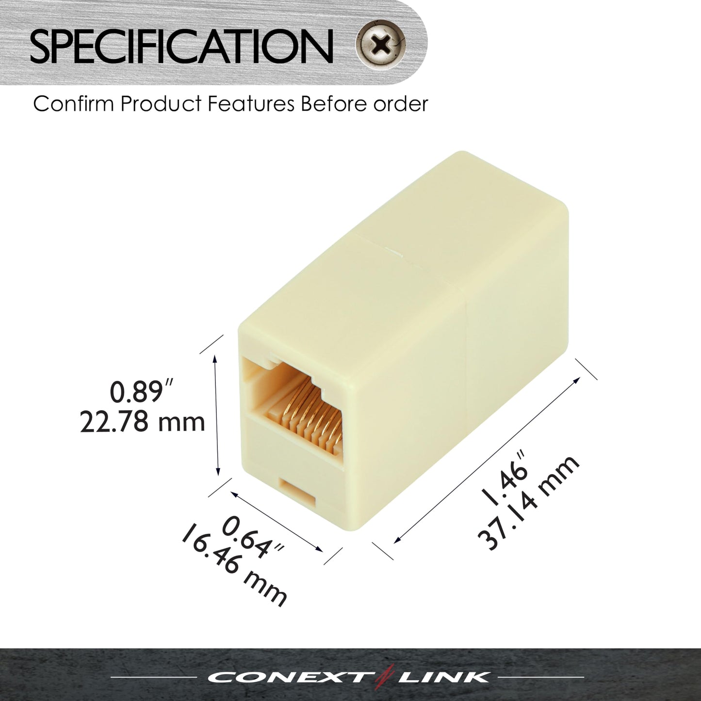 Conext Link 1pc RJ11 6P4C 4 Wire Coupler Female-F Phone Telephone Cable Cord Joiner Adapter (Beige) (33320)