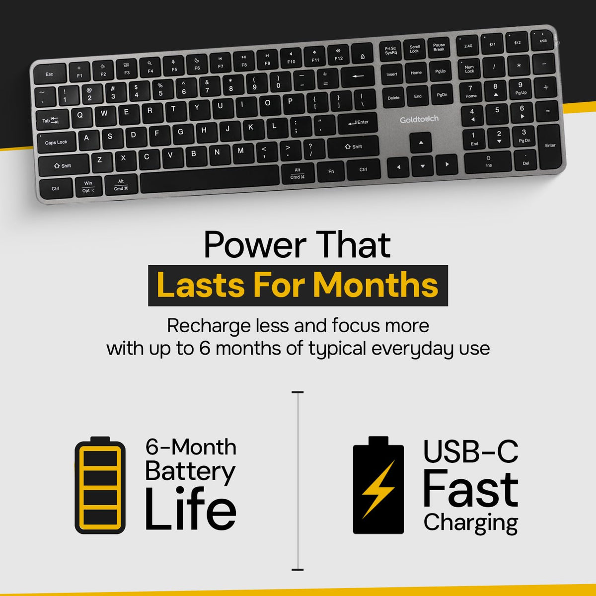 Goldtouch Trident Standard Keyboard, Multi-Device Connectivity, 1 Count.