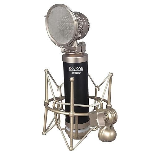 Boytone, Professional Studio Recording Podcast Condenser, Metal Shock Mount, Anti-Wind Cap (BT-68SM)