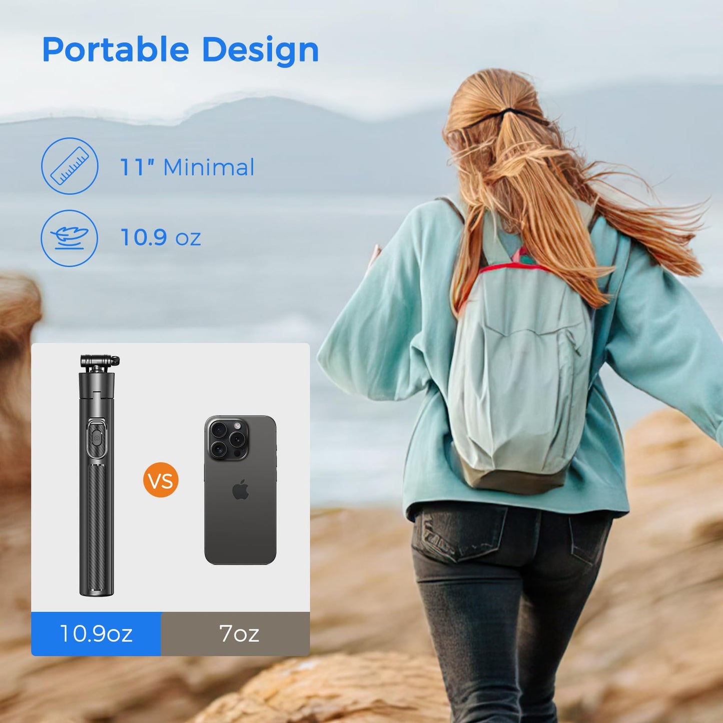 Selfie Stick Travel Tripod for Cell Phone with Remote Control and Phone Holder, Extendable Selfie Stick for iPhone, iPhone Tripod for Video Recording