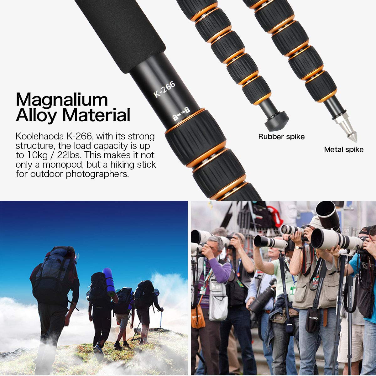 Koolehaoda Lightweight Portable 63-inches Camera Aluminium Monopod with Folding Three Feet Support Stand. 6-Section Leg, Leg max Diameter: ?28MM