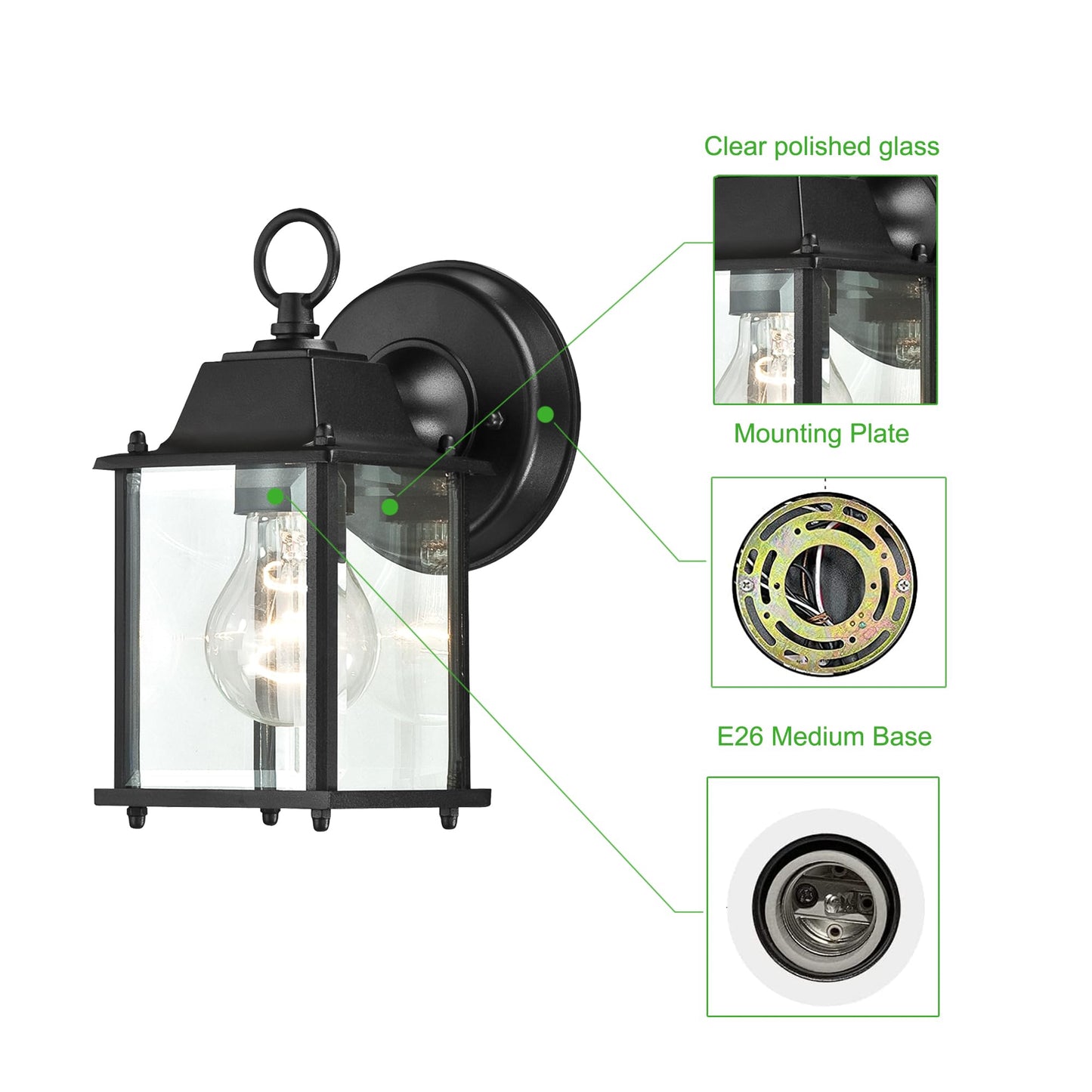 WISBEAM 2 Packs Outdoor Wall Lantern, Black Exterior Waterproof Wall Sconce for House, Aluminum Housing Plus Glass, Wet Location Rated, ETL Qualified