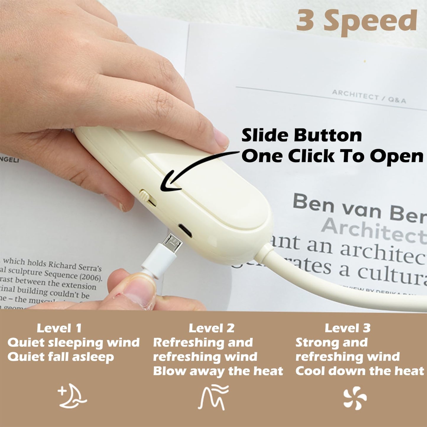 Ericfavre Portable Neck Fan Rechargeable, Personal Wearable Fan For Neck, Cute Neck Fans, USB Rechargeable 3 Speeds, 360 Degree Free Rotation