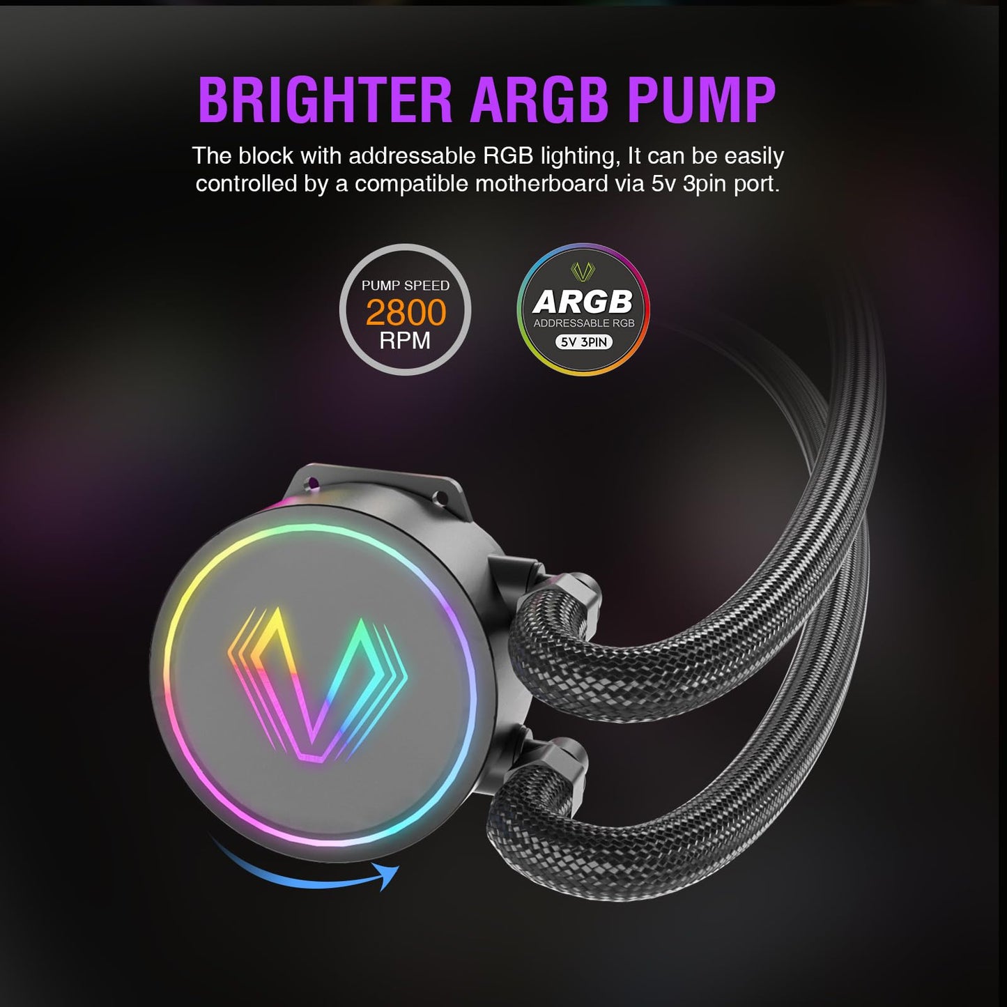 Vetroo V240 Black Liquid CPU Cooler 240mm Addressable RGB Pump & PWM Fans 250W TDP AIO Water Cooling w/Controller Hub for Intel LGA
