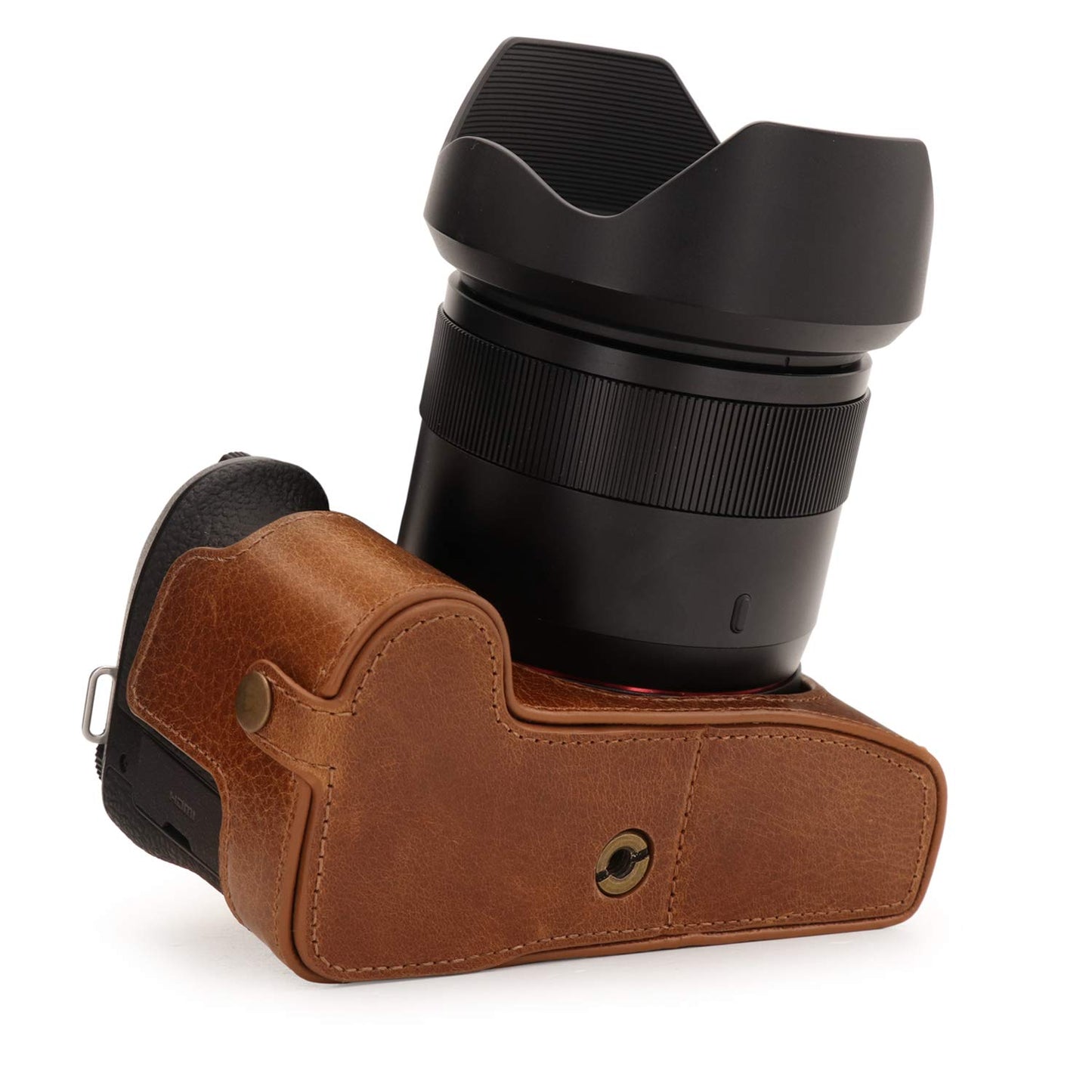 MegaGear Ever Ready Genuine Leather Camera Half Case Compatible with Leica V-Lux 5, Panasonic Lumix DC-FZ1000 IIBrown