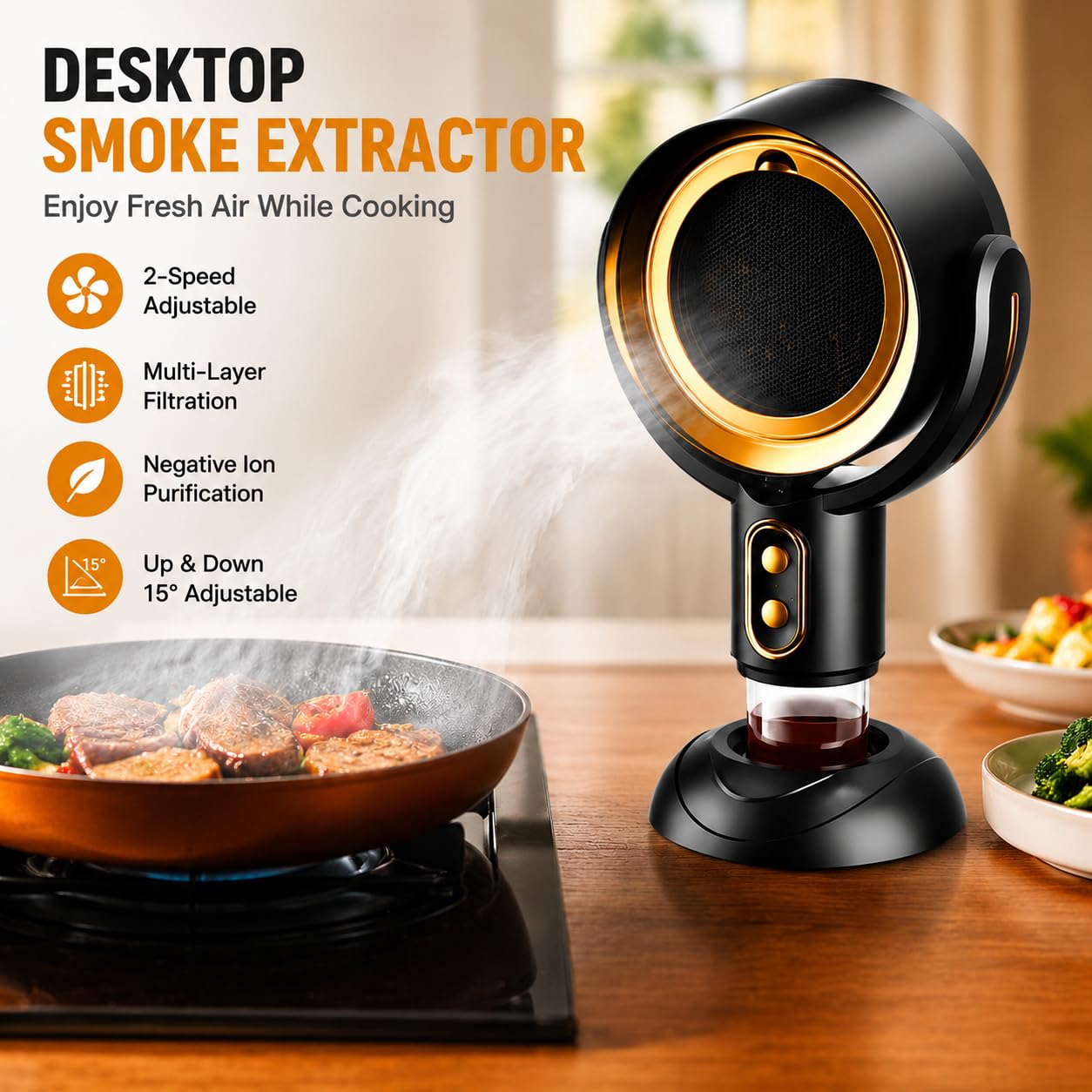 PuffHide Portable Smoke Purifier for Indoor Smoking with 2-Speed Exhaust Fan, Adjustable Angle Compact Cleaner for Kitchen Cooking, BBQ & Indoor Use