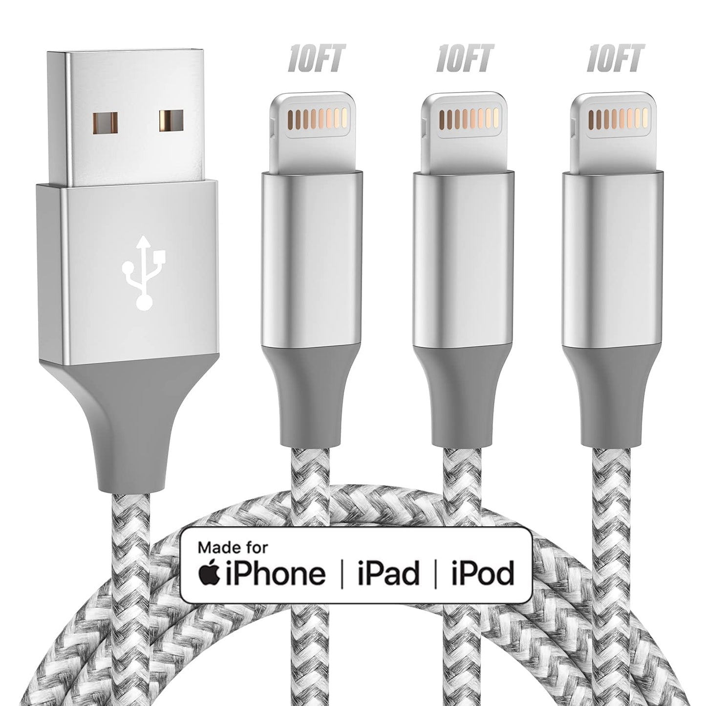 iPhone Charger 3pack 10FT Apple MFi Certified Long Lightning Cable Fast Charging High Speed Data Sync USB Cable Compatible iPhone 14/13/12/11 Pro…