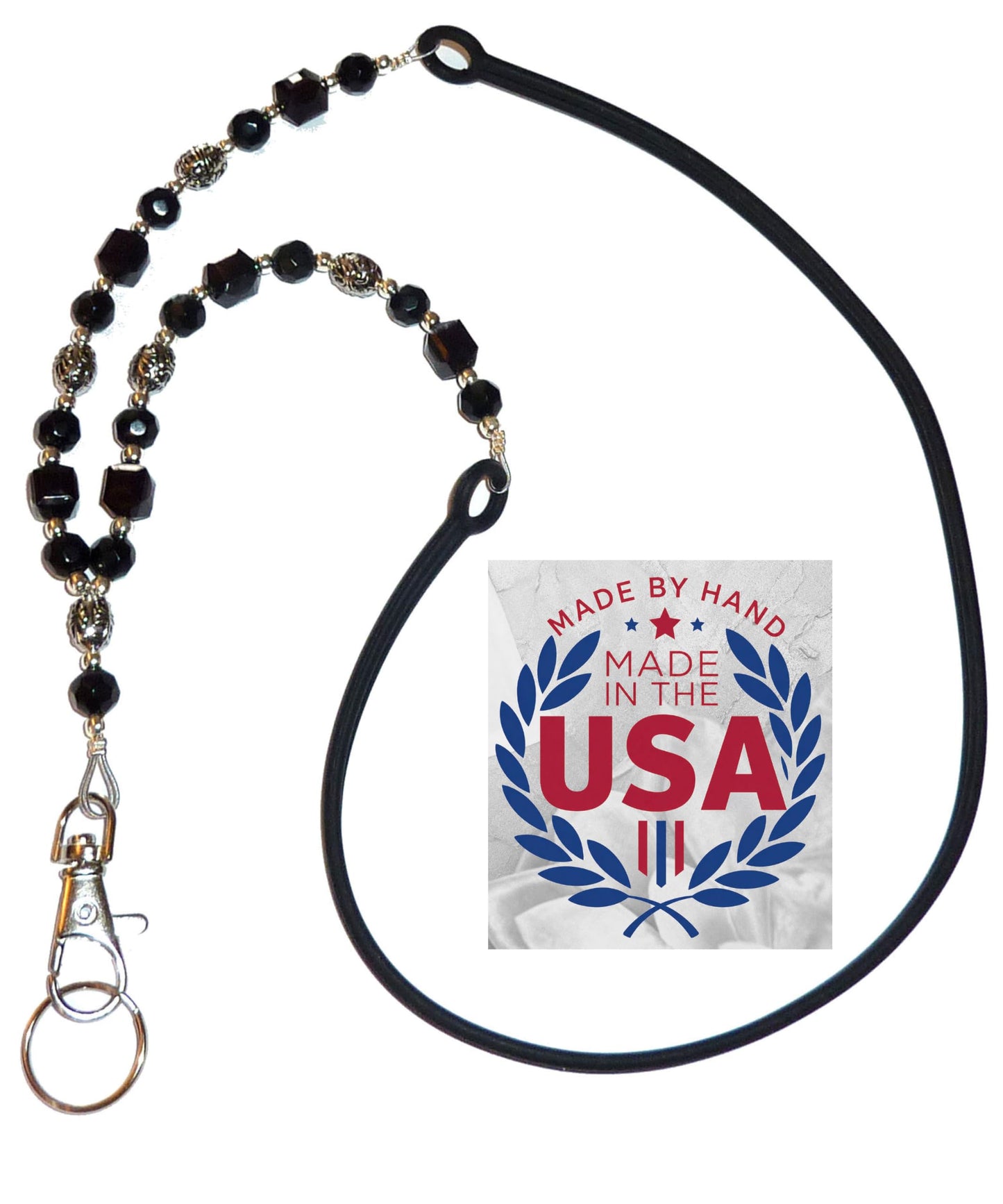 Hidden Hollow Beads Beaded Women's Handmade USA Lanyard Silicone Strap, Cell Phone Teacher Nurse Keys Keychain Exersize ID Card Badge Holder