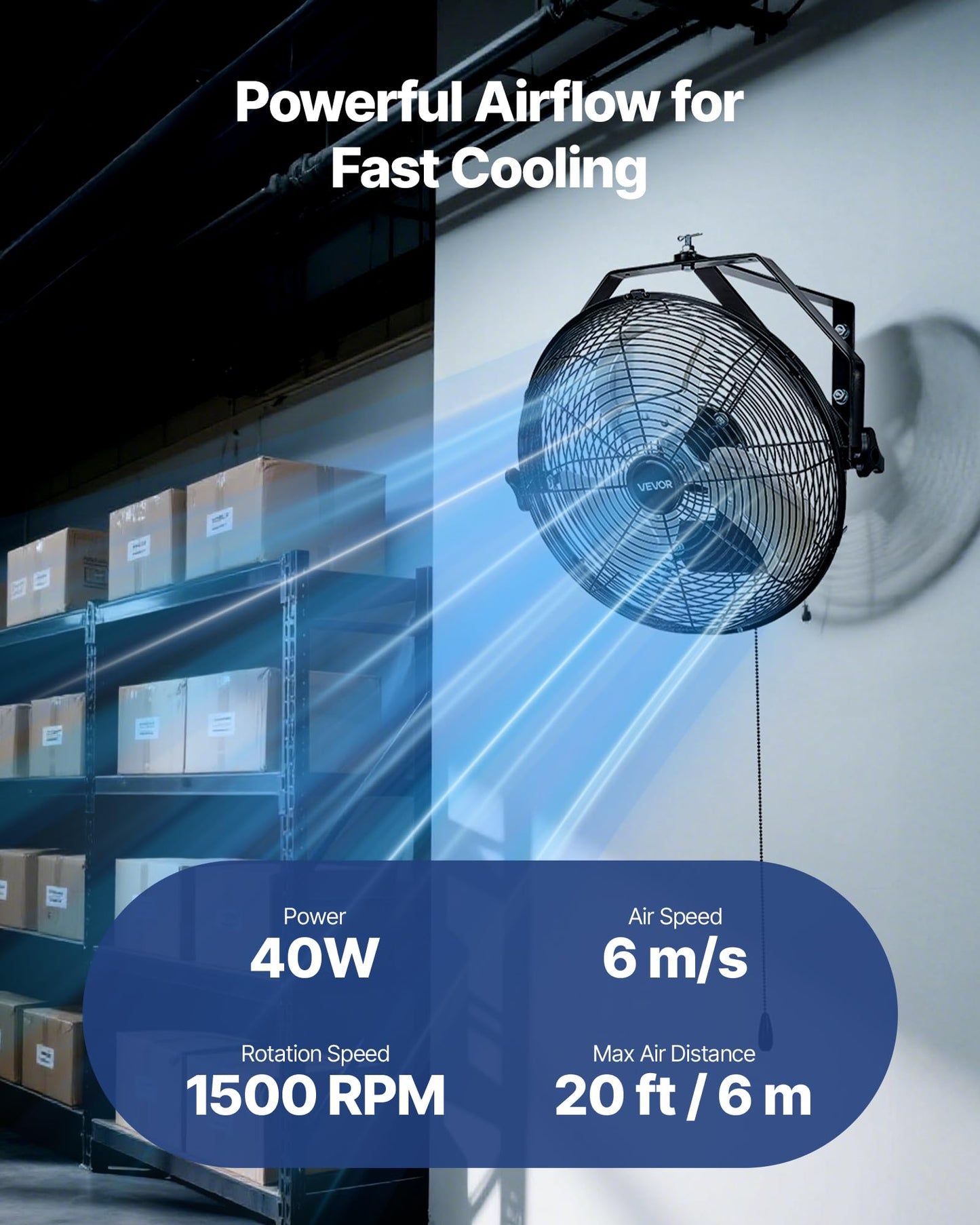 VEVOR 14 Inch Industrial Wall Mount Fan, High Velocity 2473 CFM Outdoor Fan with 3 Speeds, Waterproof IP44 Garage Wall with Aluminum Blades