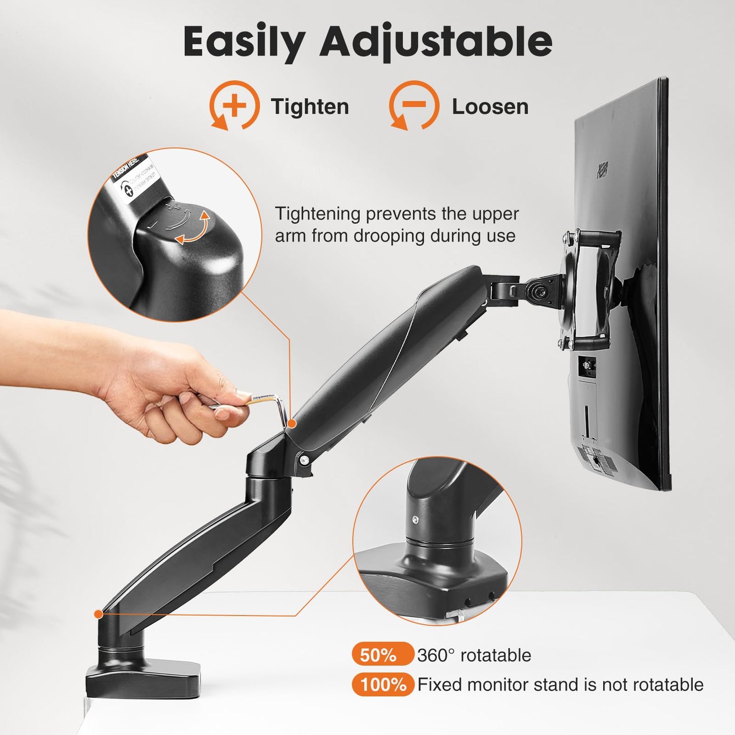 Simple Deluxe Single Monitor Arm, 13" to 32" Adjustable Desk Monitor Stand Mount, Black