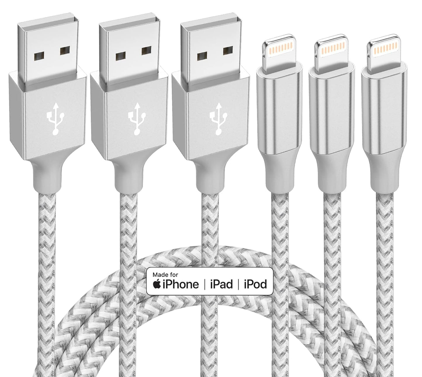 iPhone Charger 3 Pack 10 ft Apple MFi Certified Lightning Nylon Braided Cable Fast Charging Cord Compatible with iPhone 13 12 11 Pro Max XR XS X 8 7…