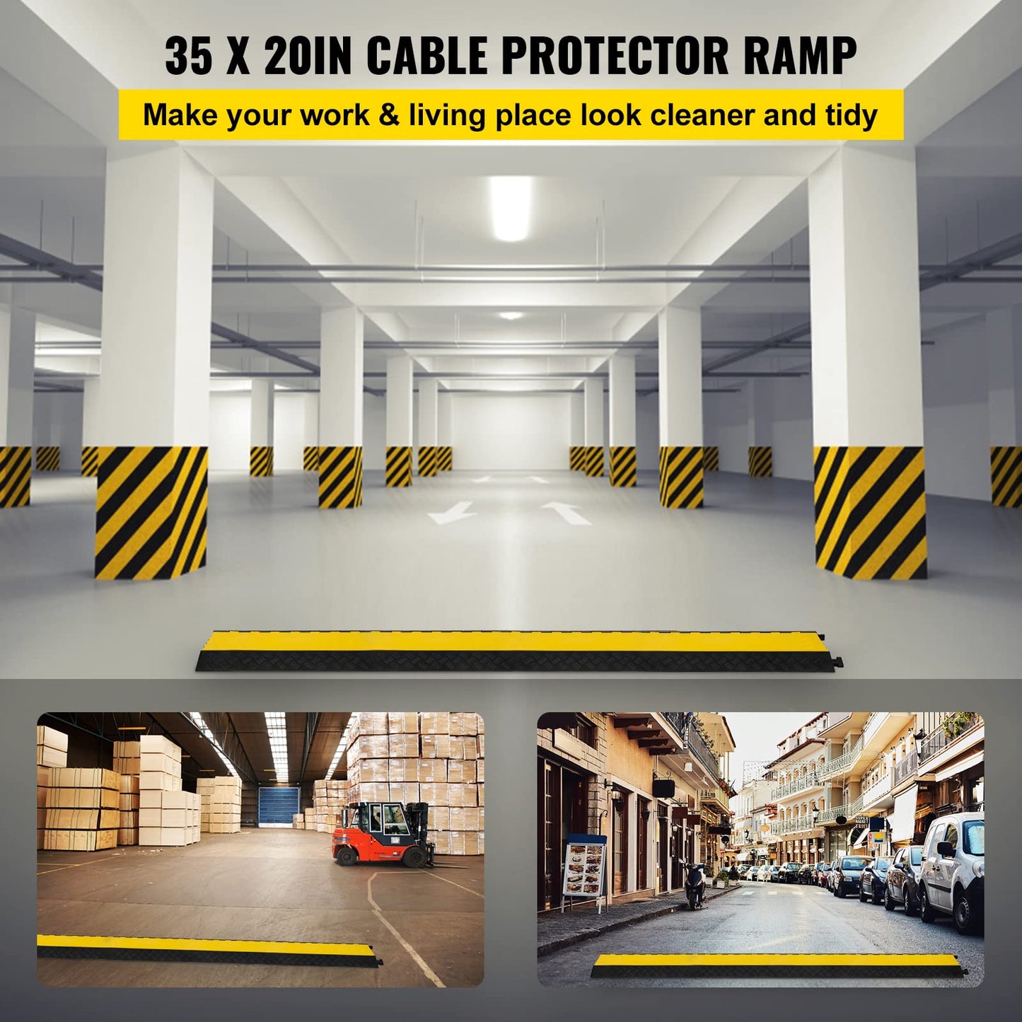 Happybuy 5 Channel Cable Protectors Extreme Rubber Cable Ramps Heavy Duty Protective Cable Wire Cord Ramp Driveway Rubber Traffic Speed Bumps Cable