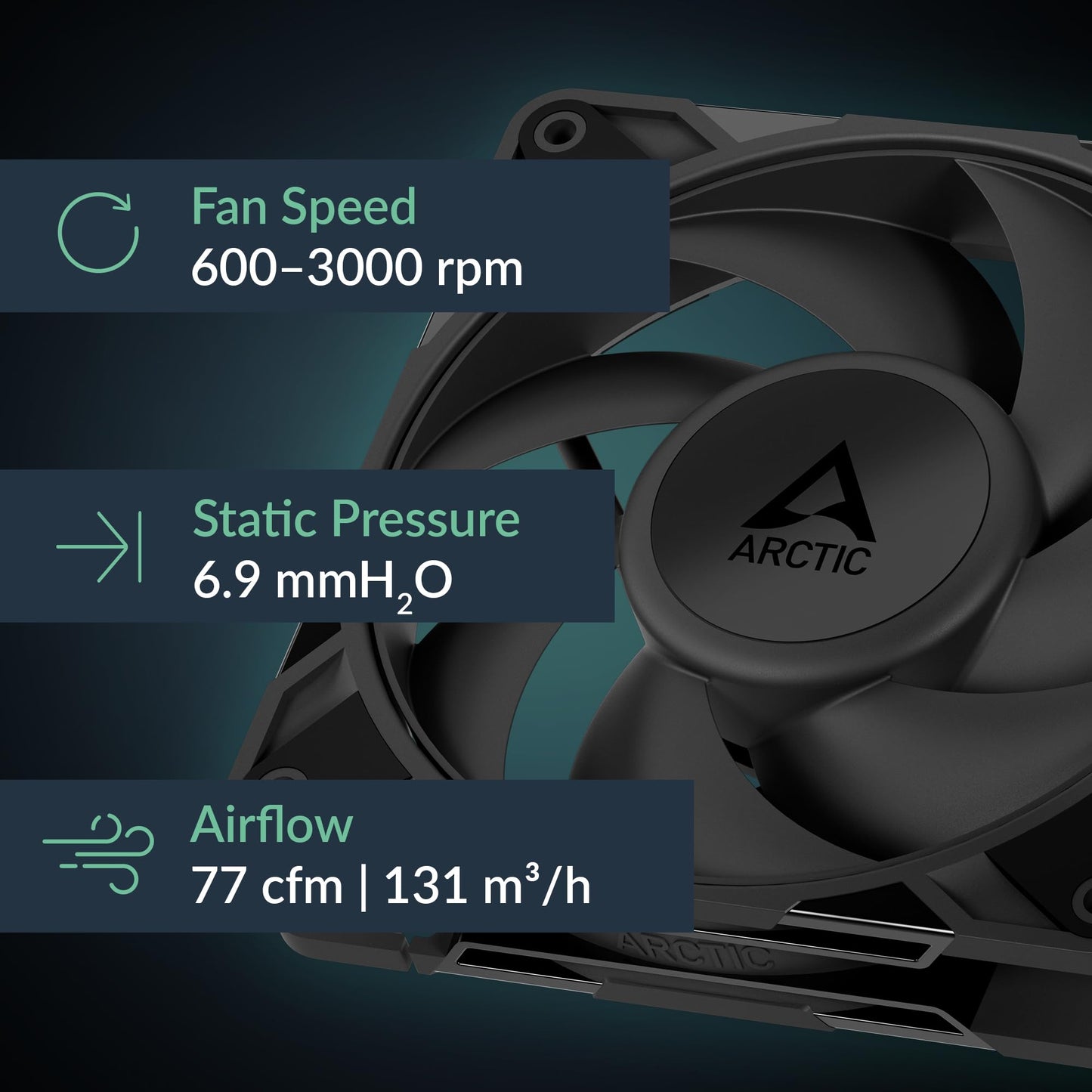 ARCTIC P12 Pro PST CO - Powerful Premium Fan for Continuous Operation, 120 mm PWM Fan with Y-Cable Splitter, 400-3000 RPM, 0 RPM <5% PWM, Dual Ball