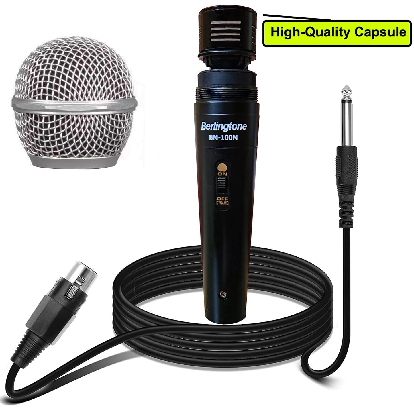 Berlingtone Dynamic Vocal Microphone - Metal Casing, Microphone for Singing, Speaking, Wired, 25ft XLR Cabel, Cardioid, with ON/Off Switch