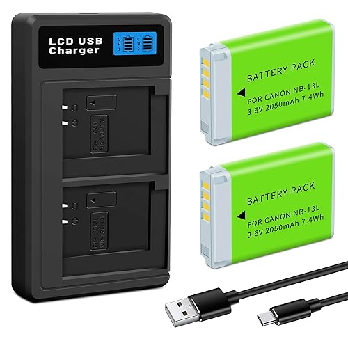 2Pack NB-13L NB13L Battery with Dual Fast Charger Compatible for Canon PowerShot G7 X Mark II, G7 X, G1 X Mark III, G5 X, G5X Mark II, G9 X, G9 X Mark