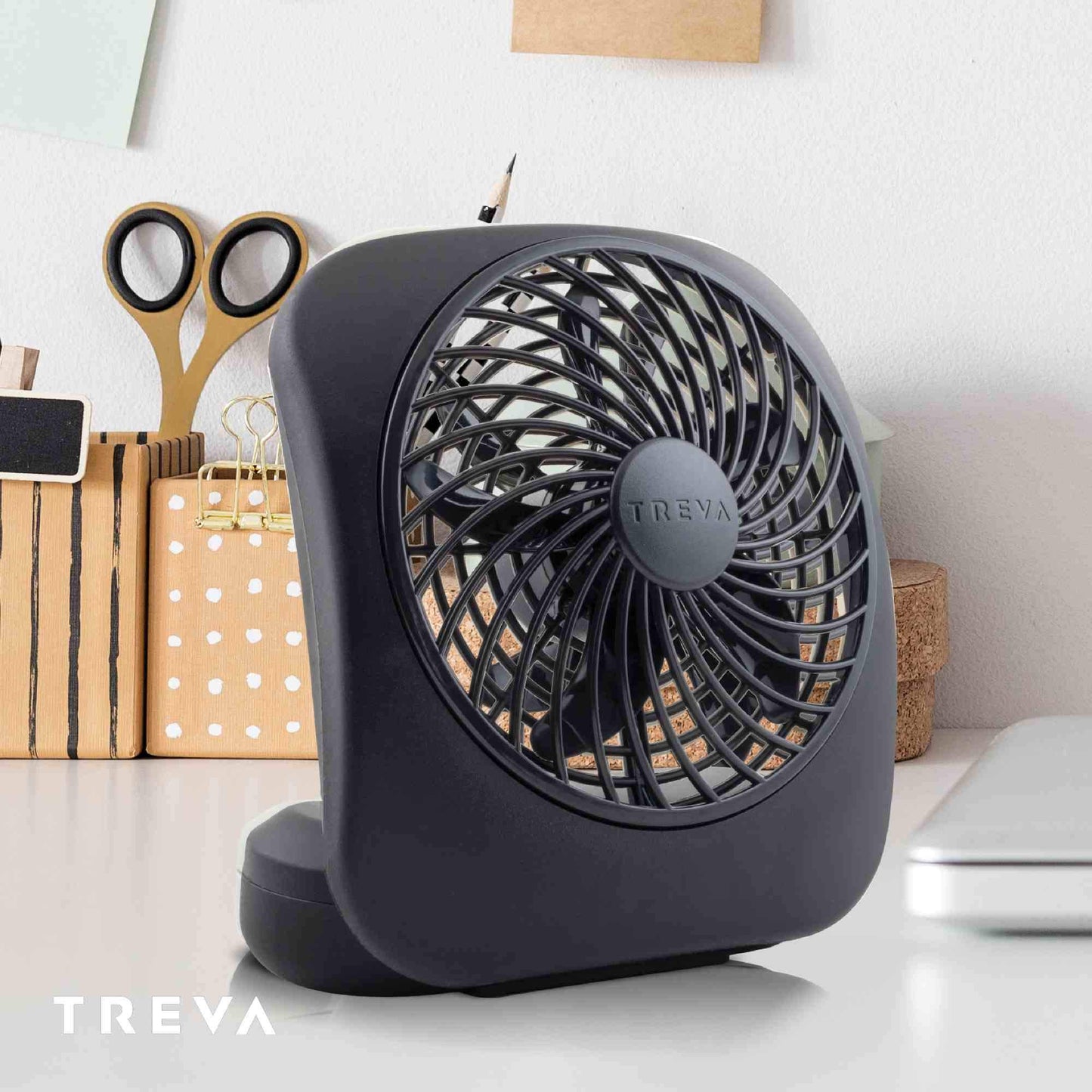 O2COOL Treva 5 in Portable Battery Powered Desk Fan 2-Speed Black 2-Pack