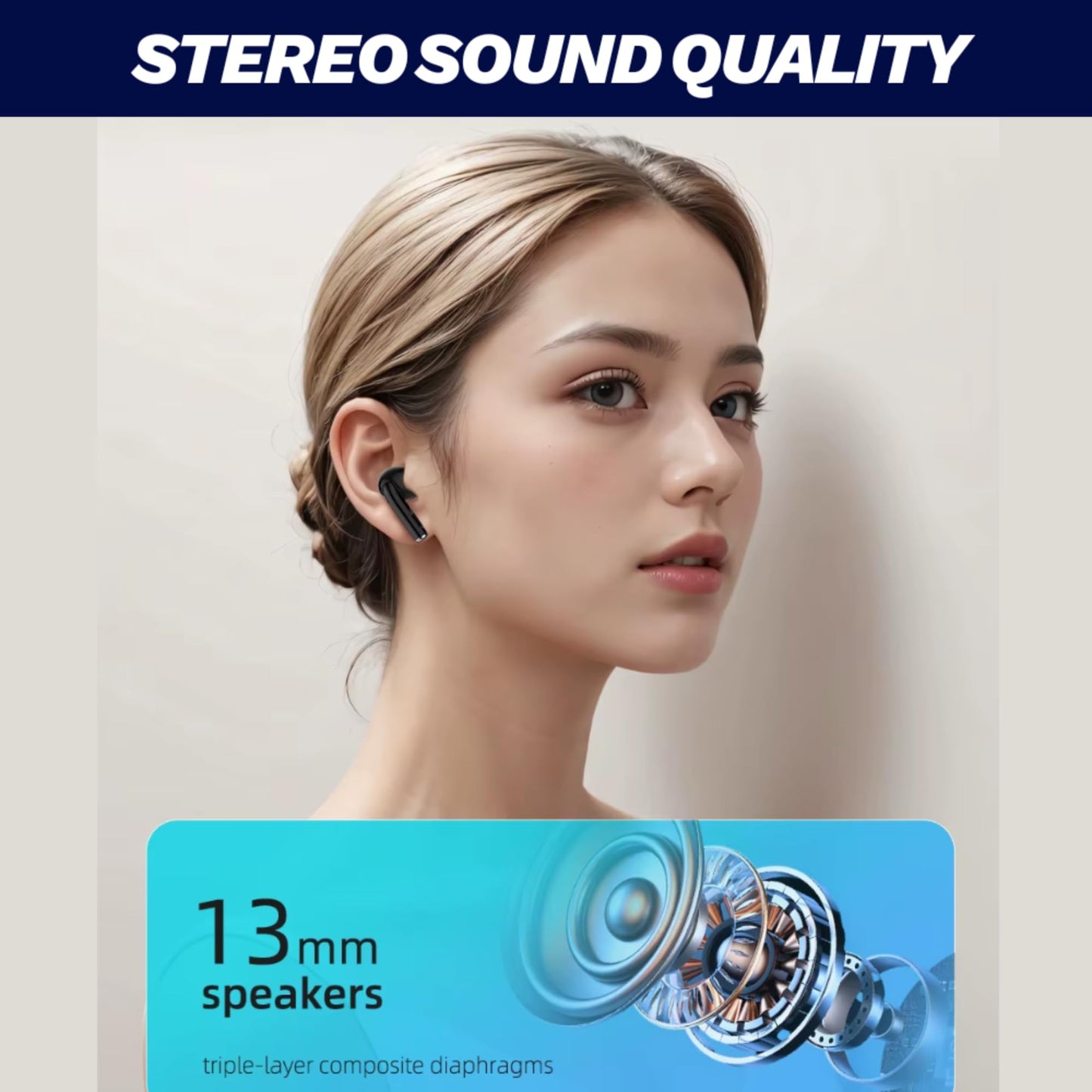 Harper 5.0 Pro True Wireless TWS Bluetooth Earbuds with Charging Case + USB-C Cable, 20H Playtime, Deep Stereo Bass, Touch Control, iOS Android