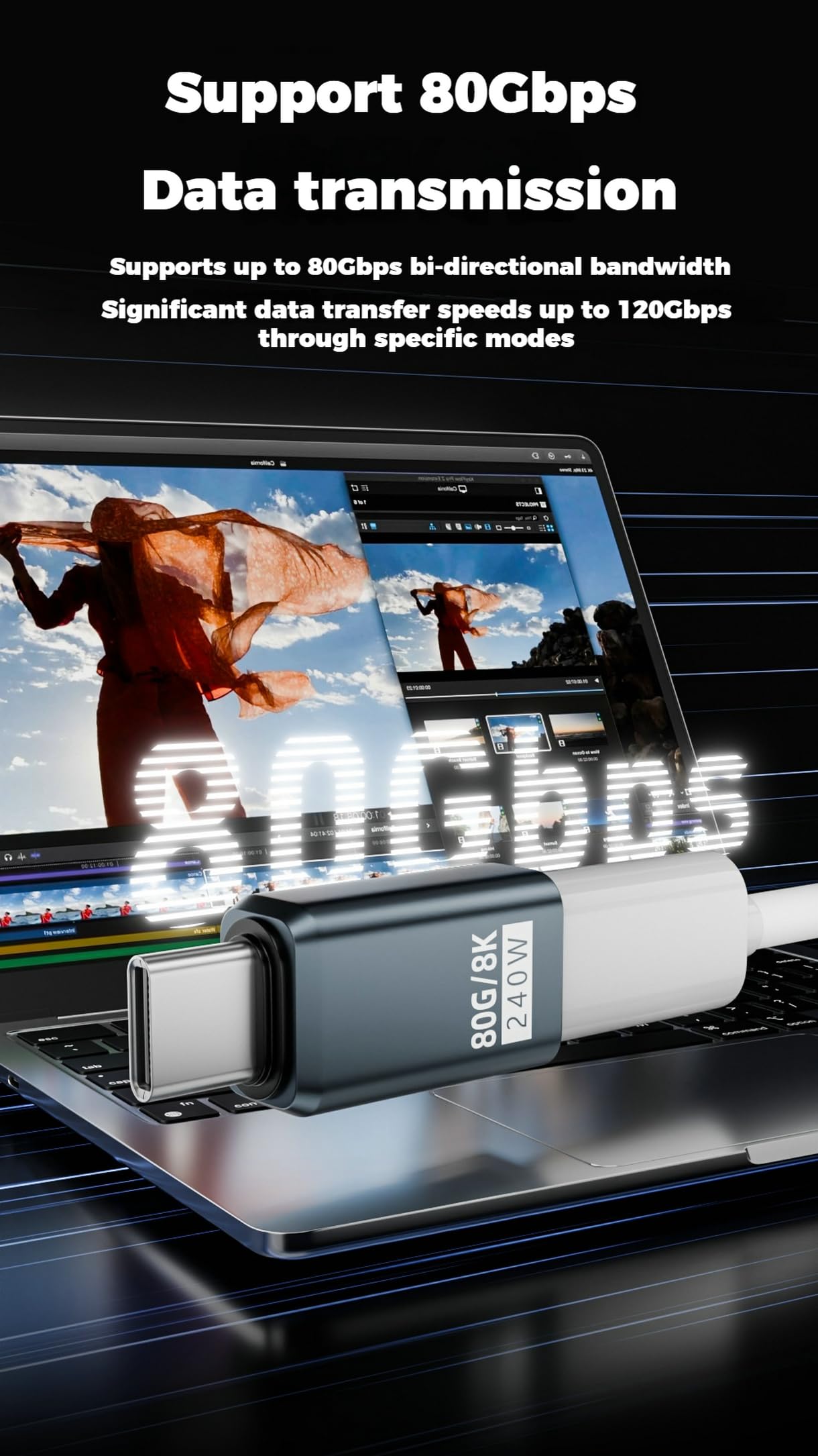 WITRN USB C Adapter PD 240W 80Gbps for Thunderbolt 5/4/3, Male to Female Extender USB4 2.0 L Shape Connector with 8K@60Hz 120Gbps Video for iPad…