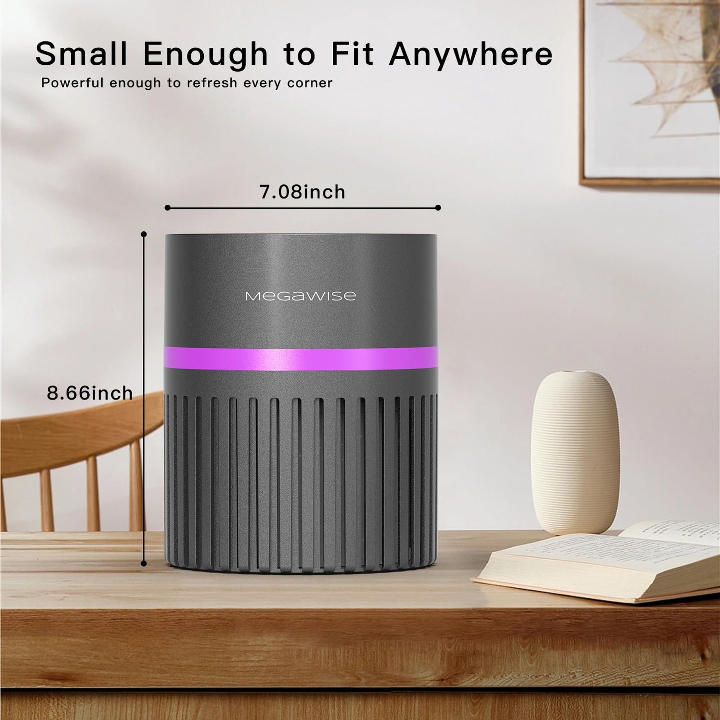 MEGAWISE H13 HEPA Air Purifier for Home & Office, Desktop Air Cleaner with True HEPA Filter, Ultra-Quiet, Compact Design - EPI810 (Black, No Light)